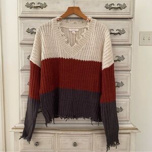 Colorblock Distressed Sweater